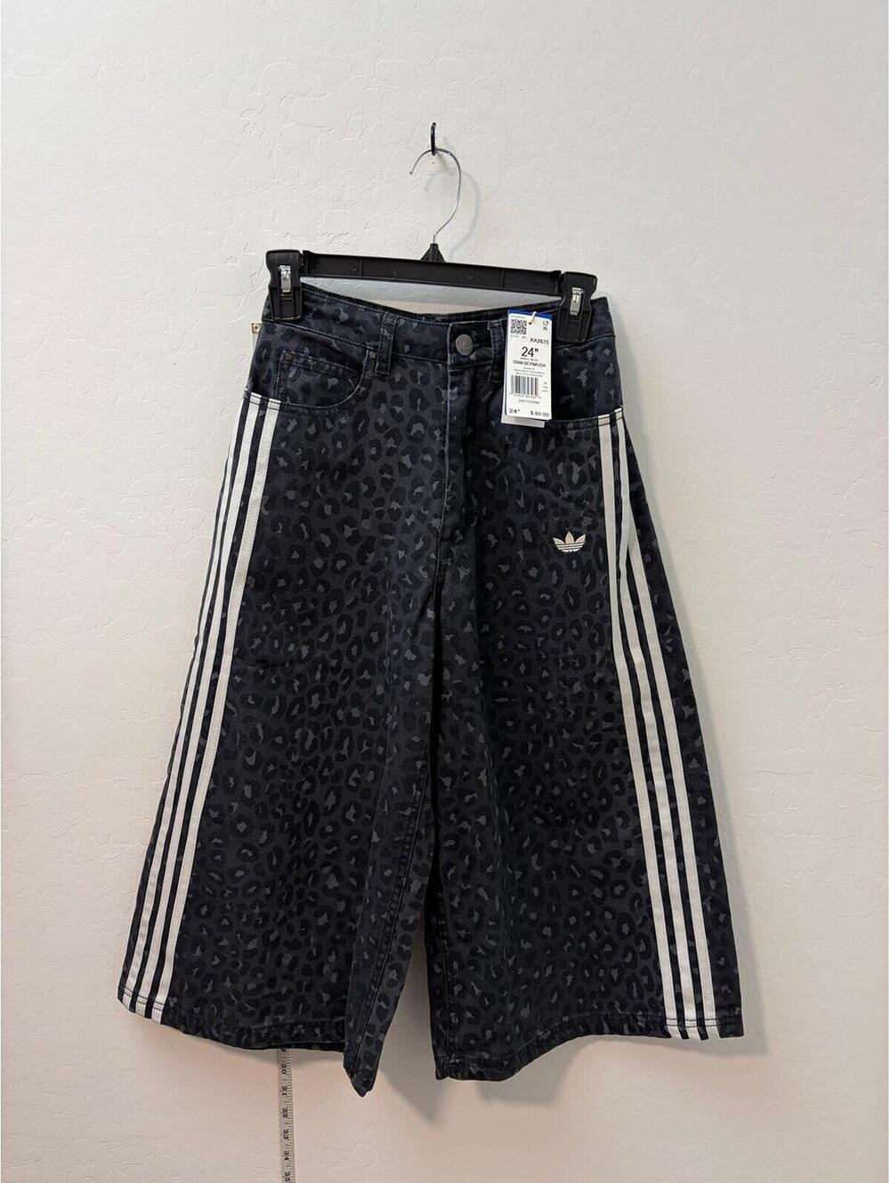 New Adidas Originals Denim Leopard Bermuda Shorts Carbon KA2675 Women Size 24